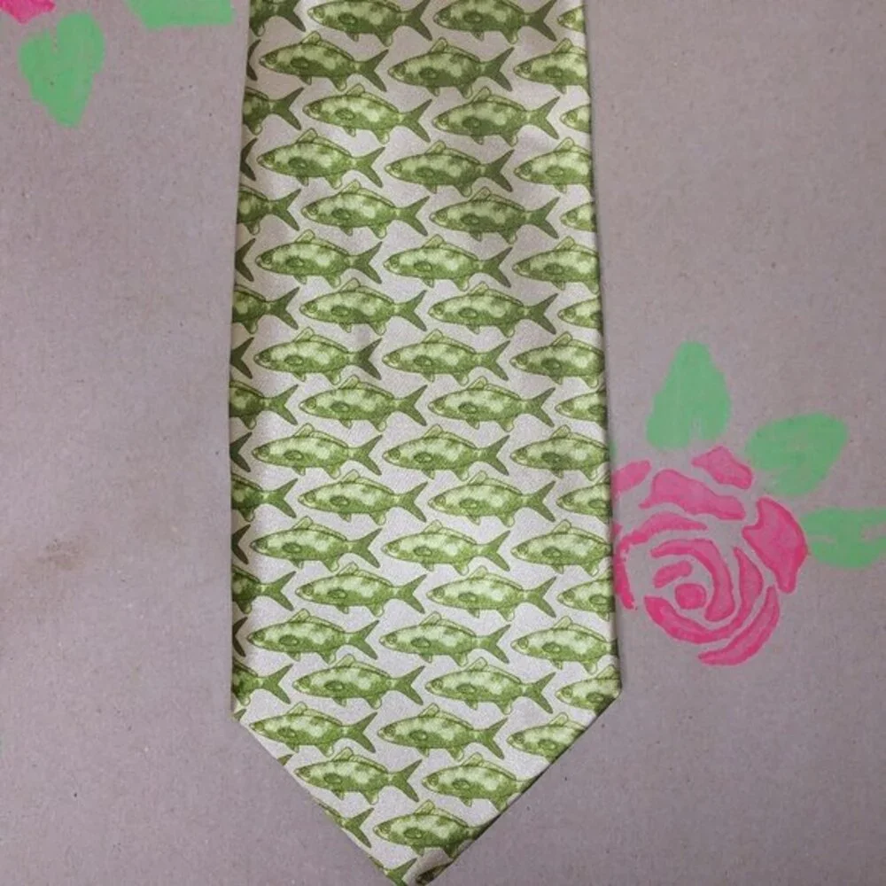 Vintage Gold with Green Fishes Tie Necktie